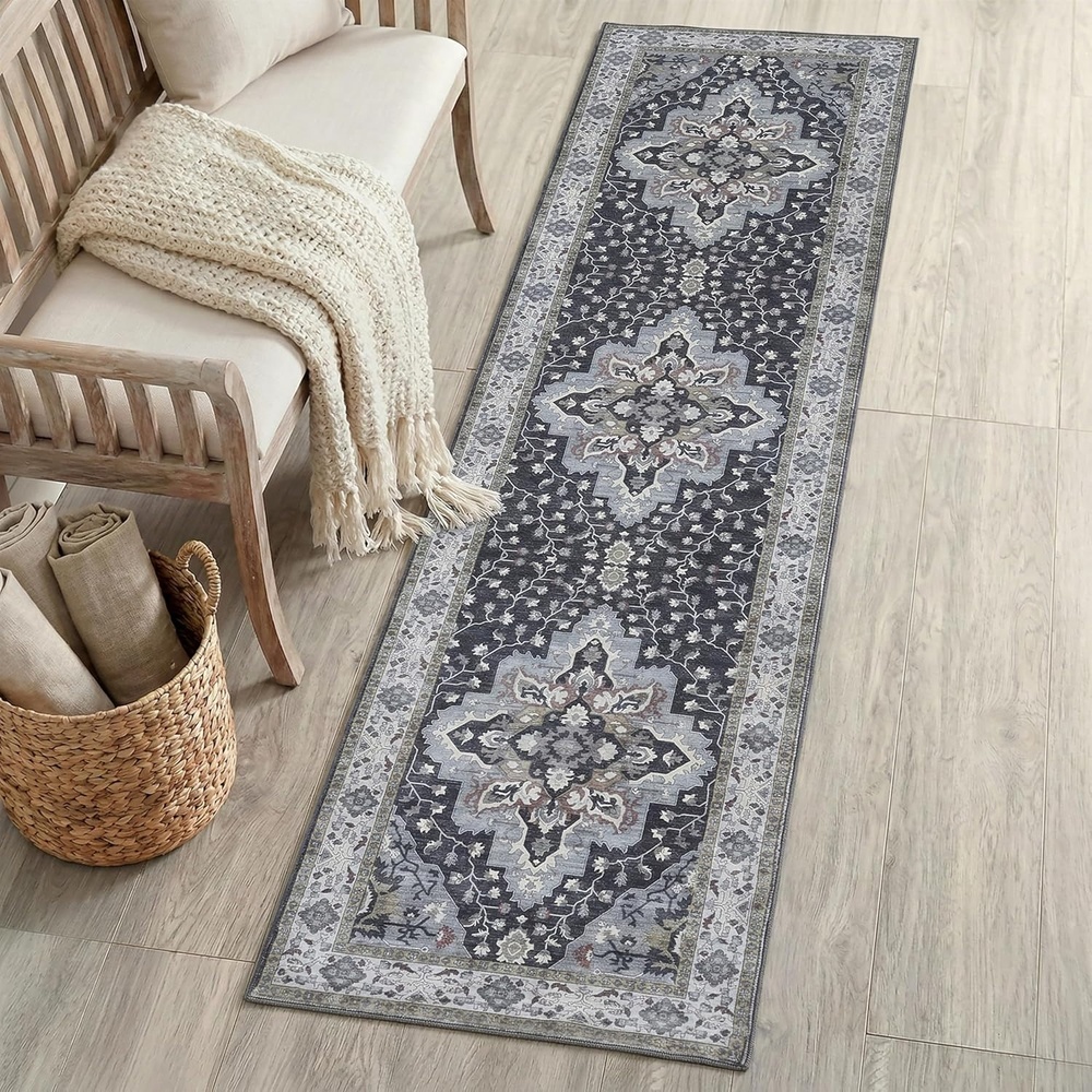 image:imageJONATHAN Y Washable Superbia Boho Medallion Border MachineWashable Polyester Runner Rug 2 x 8 Beige and Cream Traditional Vintage LowPile Indoor Rug for Hallway WSH502G28GrayCharcoal