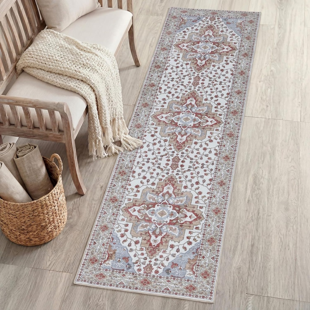 image:imageJONATHAN Y Washable Superbia Boho Medallion Border MachineWashable Polyester Runner Rug 2 x 8 Beige and Cream Traditional Vintage LowPile Indoor Rug for Hallway WSH502G28Rose ClayCream