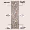 JONATHAN Y Animal Washable Polyester Machine-Washable Runner Rug, Charcoal Catmosphere Festive Feline Floral Border Design, 2′ x 8′, Whimsical Low-Pile with Non-Slip Backing for Hallway ANM100C-28(Taupe)