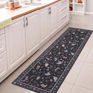 JONATHAN Y Animal Washable Polyester Machine-Washable Runner Rug, Charcoal Catmosphere Festive Feline Floral Border Design, 2′ x 8′, Whimsical Low-Pile with Non-Slip Backing for Hallway ANM100C-28(Charcoal)