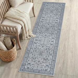 JONATHAN Y Washable Polyester Machine-Washable Runner Rug with Traditional Medallion Floral Border, Rose Clay and Ivory, 2′ x 8′, Vintage Low Pile for Hallway WSH504H-28(Blue/Ivory)