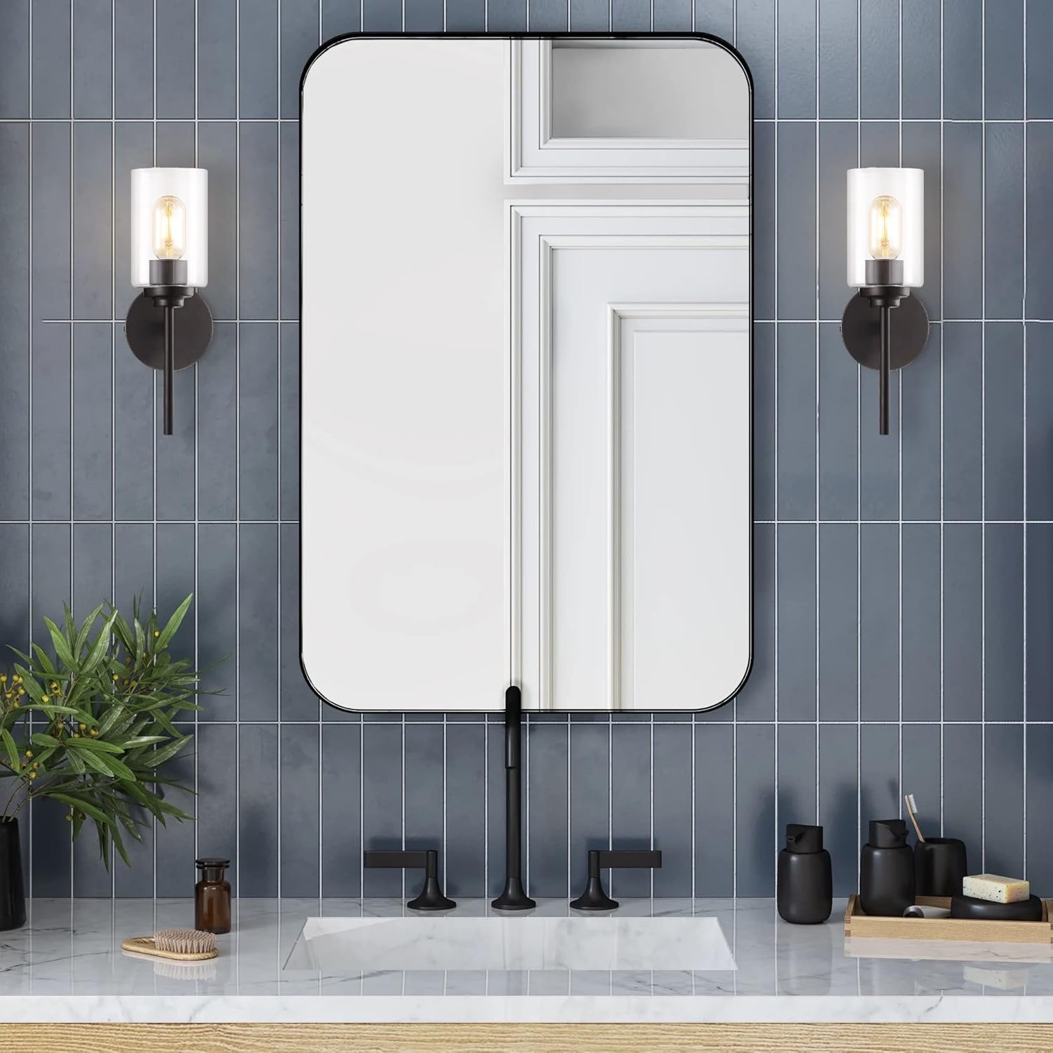 image:imageJONATHAN Y 13 Black Clear 1Light Metal Cylinder Wall Sconce Farmhouse Industrial Modern Indoor Lighting for Hallway Bathroom with Glass Shade LED Bulb Included JYL9547DOilRubbed Bronze