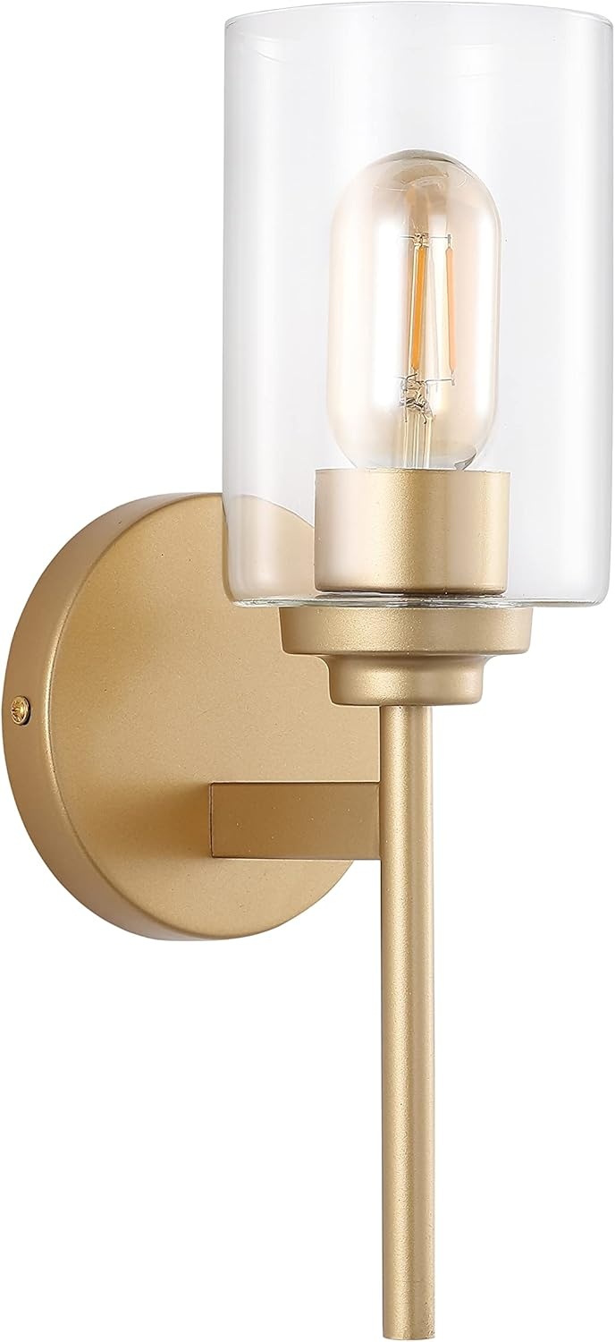 image:imageJONATHAN Y 13 Black Clear 1Light Metal Cylinder Wall Sconce Farmhouse Industrial Modern Indoor Lighting for Hallway Bathroom with Glass Shade LED Bulb Included JYL9547DBrass Gold