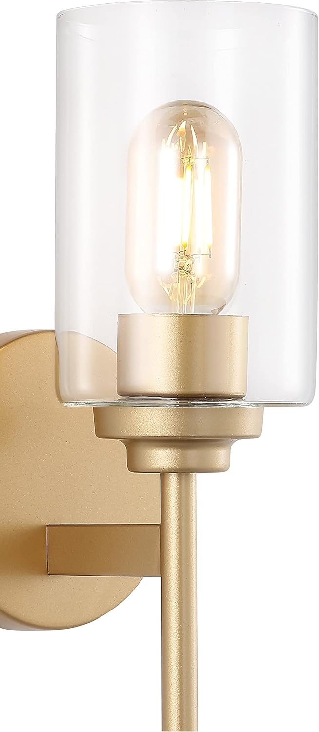 image:imageJONATHAN Y 13 Black Clear 1Light Metal Cylinder Wall Sconce Farmhouse Industrial Modern Indoor Lighting for Hallway Bathroom with Glass Shade LED Bulb Included JYL9547DBrass Gold