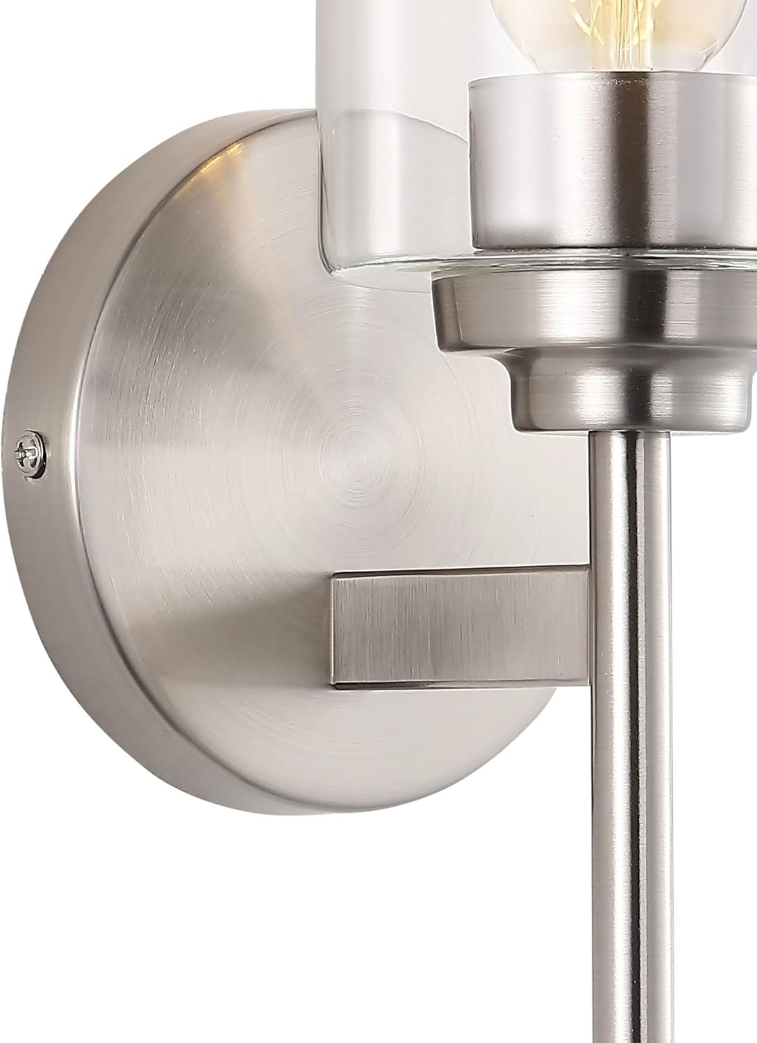 image:imageJONATHAN Y 13 Black Clear 1Light Metal Cylinder Wall Sconce Farmhouse Industrial Modern Indoor Lighting for Hallway Bathroom with Glass Shade LED Bulb Included JYL9547DNickel