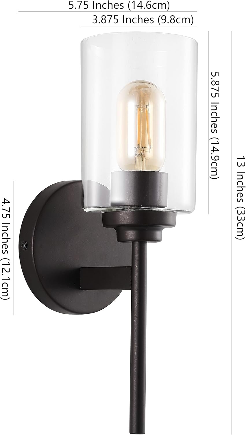 image:imageJONATHAN Y 13 Black Clear 1Light Metal Cylinder Wall Sconce Farmhouse Industrial Modern Indoor Lighting for Hallway Bathroom with Glass Shade LED Bulb Included JYL9547DOilRubbed Bronze