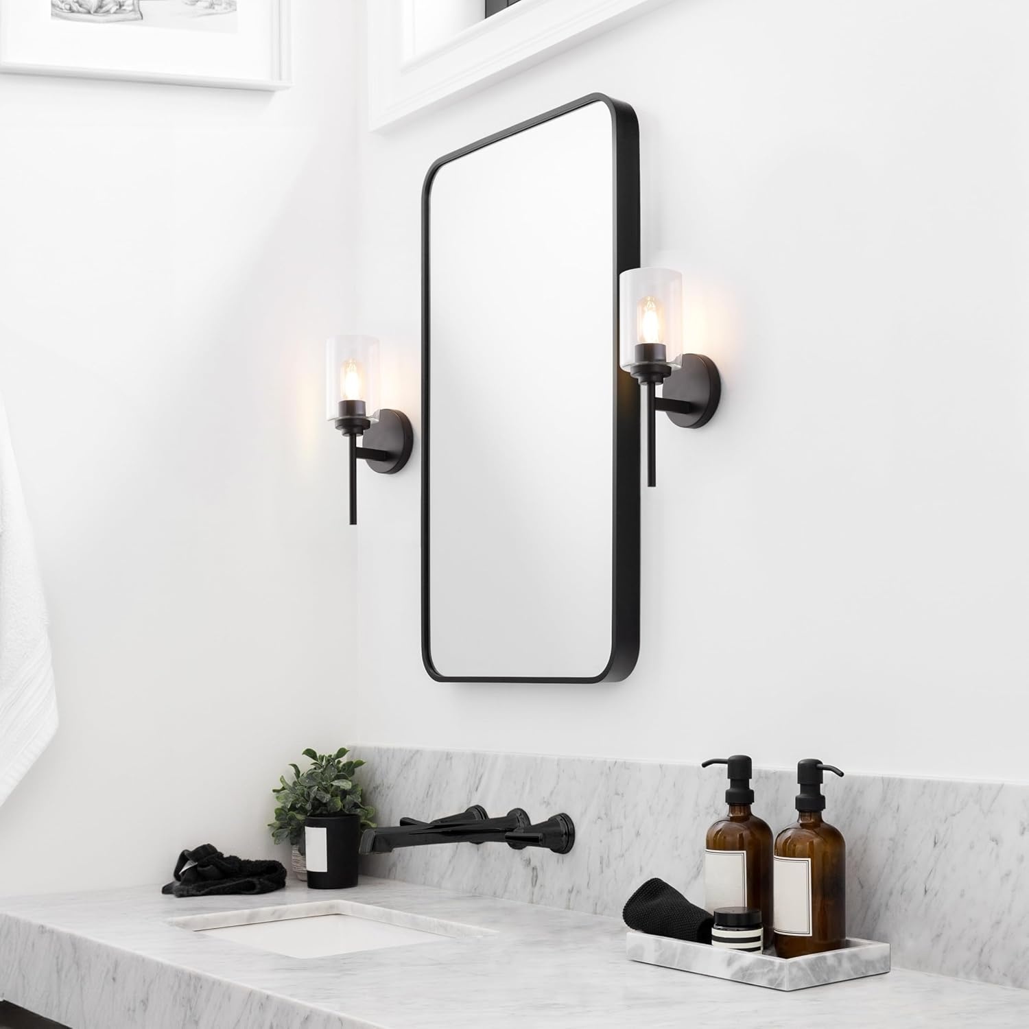 image:imageJONATHAN Y 13 Black Clear 1Light Metal Cylinder Wall Sconce Farmhouse Industrial Modern Indoor Lighting for Hallway Bathroom with Glass Shade LED Bulb Included JYL9547DBlack