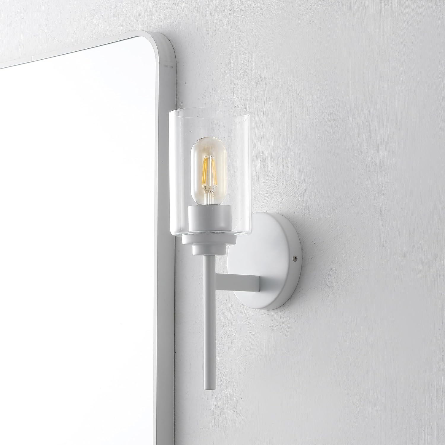 image:imageJONATHAN Y 13 Black Clear 1Light Metal Cylinder Wall Sconce Farmhouse Industrial Modern Indoor Lighting for Hallway Bathroom with Glass Shade LED Bulb Included JYL9547DWhite