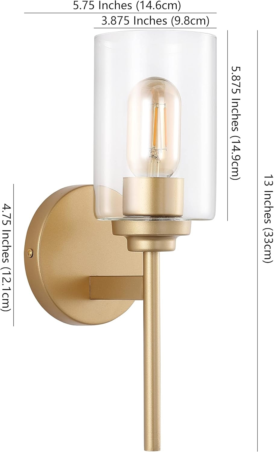 image:imageJONATHAN Y 13 Black Clear 1Light Metal Cylinder Wall Sconce Farmhouse Industrial Modern Indoor Lighting for Hallway Bathroom with Glass Shade LED Bulb Included JYL9547DBrass Gold