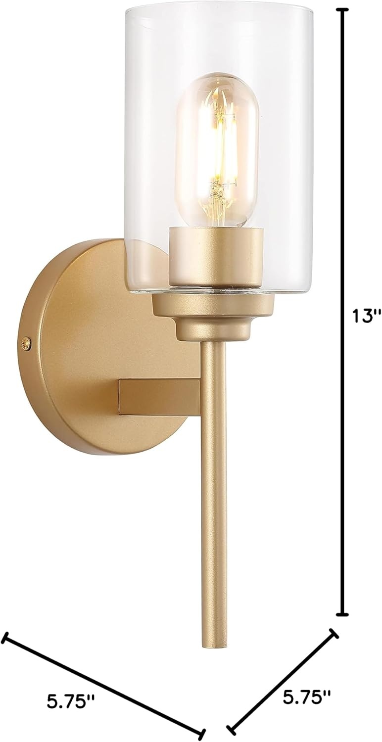 image:imageJONATHAN Y 13 Black Clear 1Light Metal Cylinder Wall Sconce Farmhouse Industrial Modern Indoor Lighting for Hallway Bathroom with Glass Shade LED Bulb Included JYL9547DBrass Gold