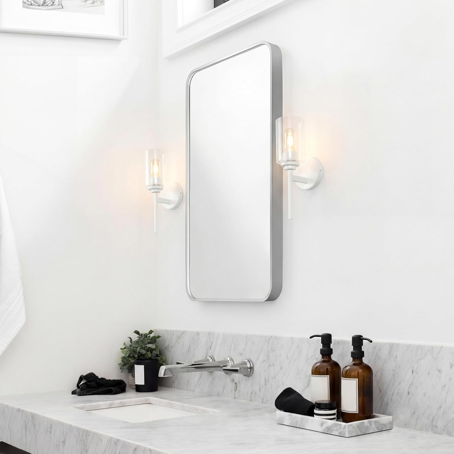 image:imageJONATHAN Y 13 Black Clear 1Light Metal Cylinder Wall Sconce Farmhouse Industrial Modern Indoor Lighting for Hallway Bathroom with Glass Shade LED Bulb Included JYL9547DWhite