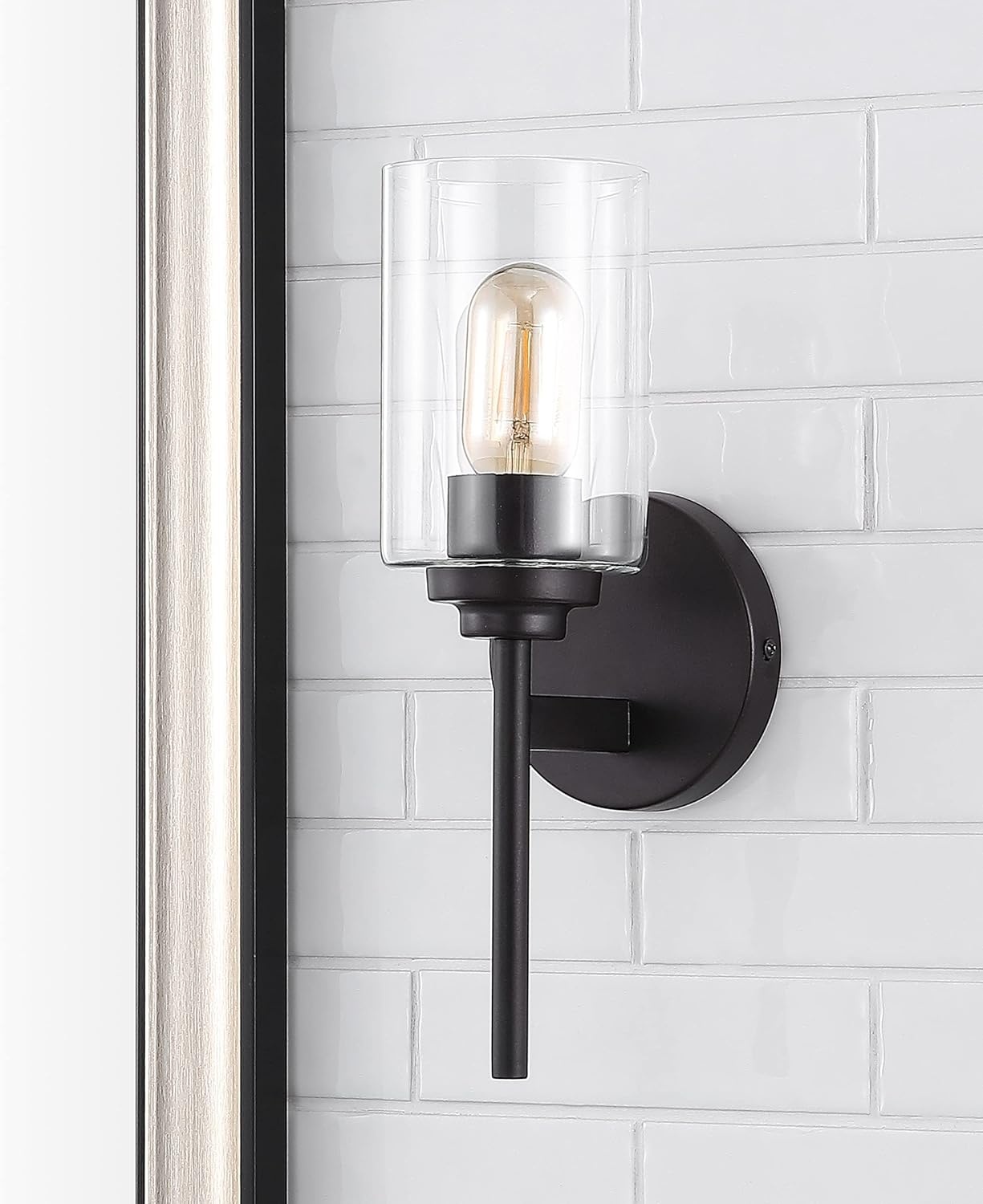 image:imageJONATHAN Y 13 Black Clear 1Light Metal Cylinder Wall Sconce Farmhouse Industrial Modern Indoor Lighting for Hallway Bathroom with Glass Shade LED Bulb Included JYL9547DOilRubbed Bronze