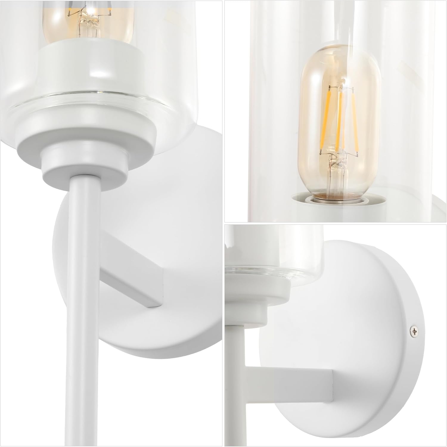 image:imageJONATHAN Y 13 Black Clear 1Light Metal Cylinder Wall Sconce Farmhouse Industrial Modern Indoor Lighting for Hallway Bathroom with Glass Shade LED Bulb Included JYL9547DWhite