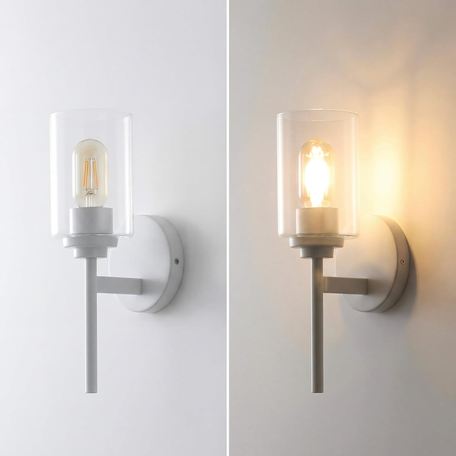 image:imageJONATHAN Y 13 Black Clear 1Light Metal Cylinder Wall Sconce Farmhouse Industrial Modern Indoor Lighting for Hallway Bathroom with Glass Shade LED Bulb Included JYL9547DWhite