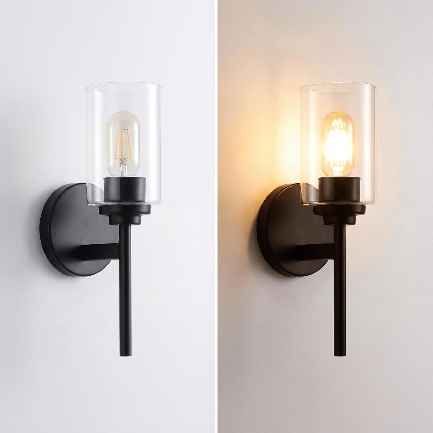 image:imageJONATHAN Y 13 Black Clear 1Light Metal Cylinder Wall Sconce Farmhouse Industrial Modern Indoor Lighting for Hallway Bathroom with Glass Shade LED Bulb Included JYL9547DBlack