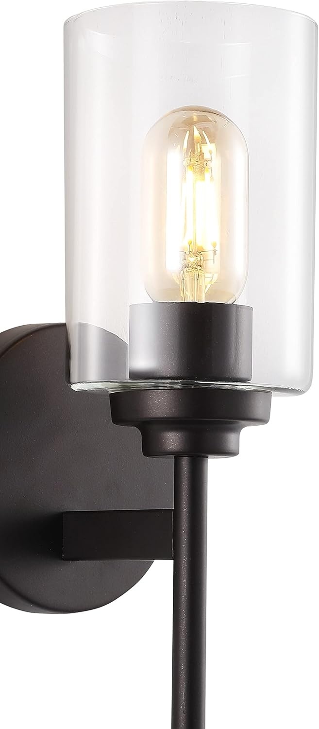 image:imageJONATHAN Y 13 Black Clear 1Light Metal Cylinder Wall Sconce Farmhouse Industrial Modern Indoor Lighting for Hallway Bathroom with Glass Shade LED Bulb Included JYL9547DOilRubbed Bronze