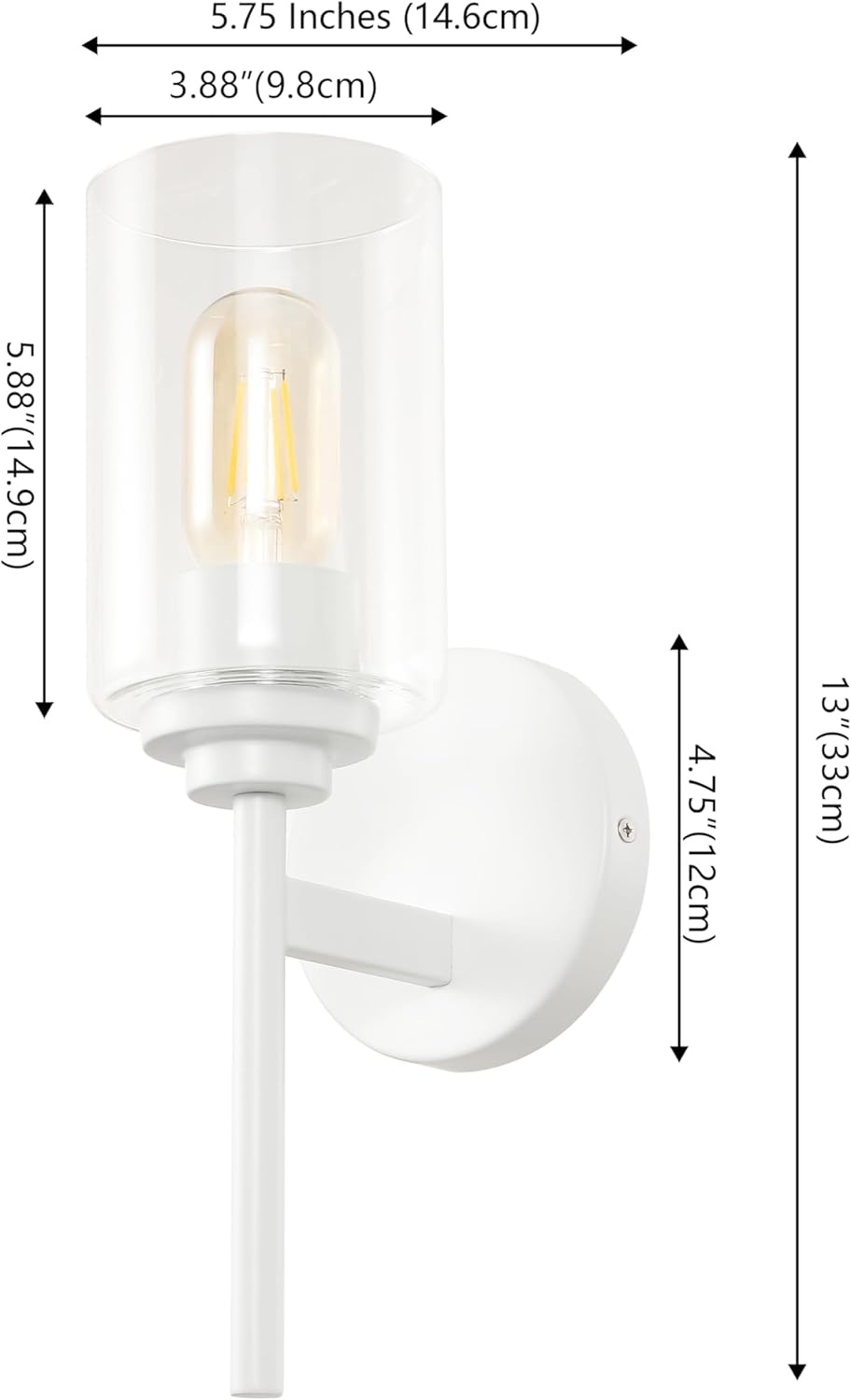image:imageJONATHAN Y 13 Black Clear 1Light Metal Cylinder Wall Sconce Farmhouse Industrial Modern Indoor Lighting for Hallway Bathroom with Glass Shade LED Bulb Included JYL9547DWhite