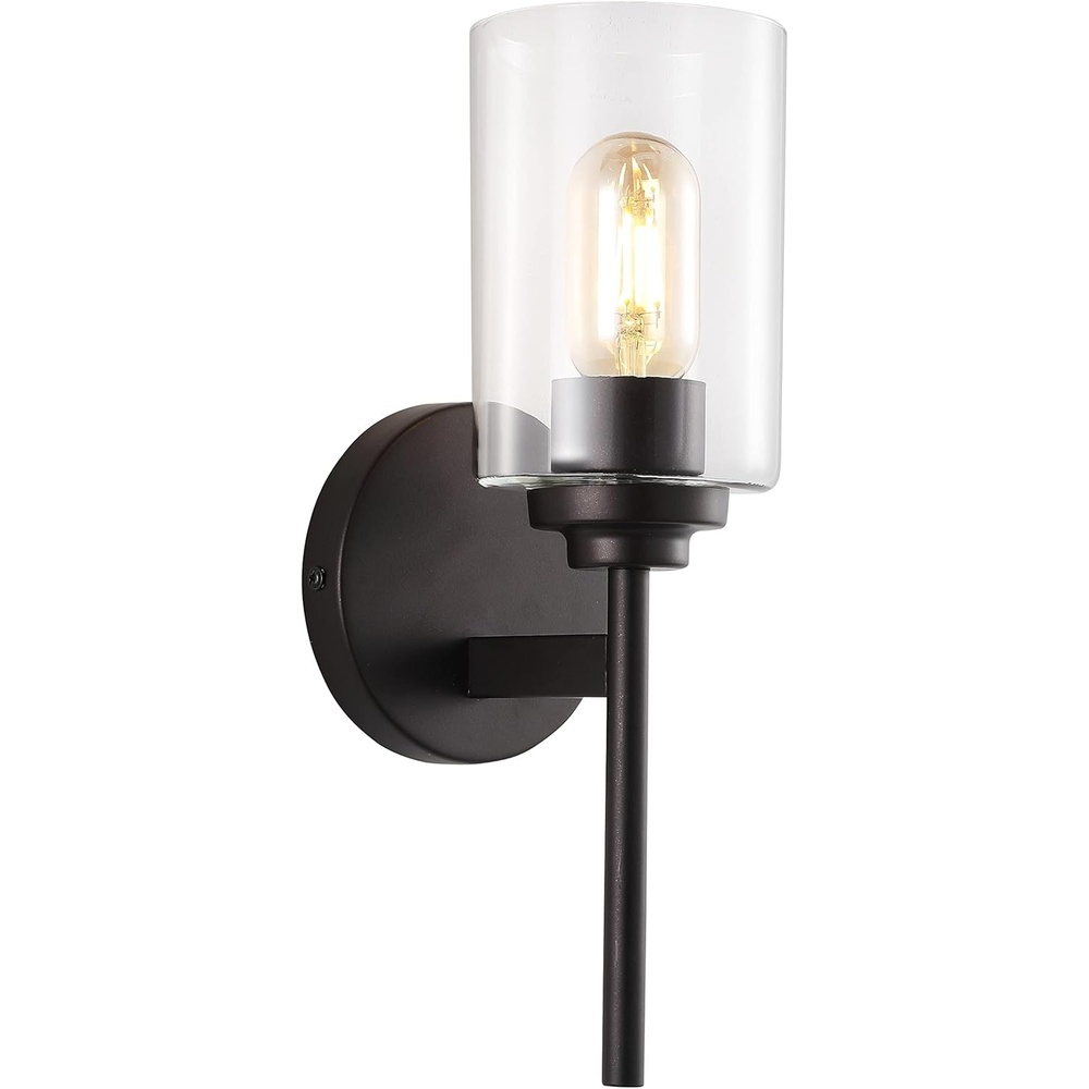 image:imageJONATHAN Y 13 Black Clear 1Light Metal Cylinder Wall Sconce Farmhouse Industrial Modern Indoor Lighting for Hallway Bathroom with Glass Shade LED Bulb Included JYL9547DOilRubbed Bronze