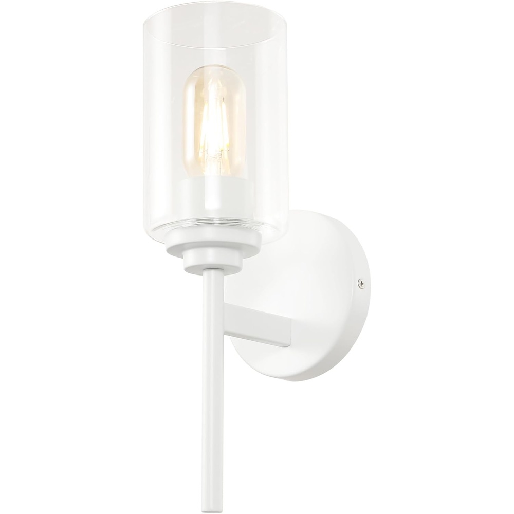 image:imageJONATHAN Y 13 Black Clear 1Light Metal Cylinder Wall Sconce Farmhouse Industrial Modern Indoor Lighting for Hallway Bathroom with Glass Shade LED Bulb Included JYL9547DWhite