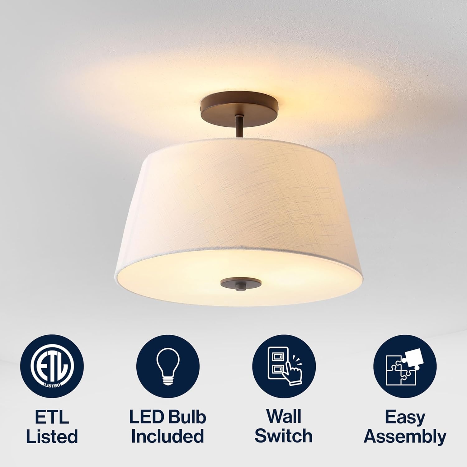 image:imageJONATHAN Y 15 Oil Rubbed Bronze White 3Light Metal Cylinder Semi Flush Mount Modern MidCentury Ceiling Light for Living Room Dining Room with Empire Fabric Shade LED Bulbs Included JYL9922BOilRubbed Bronze