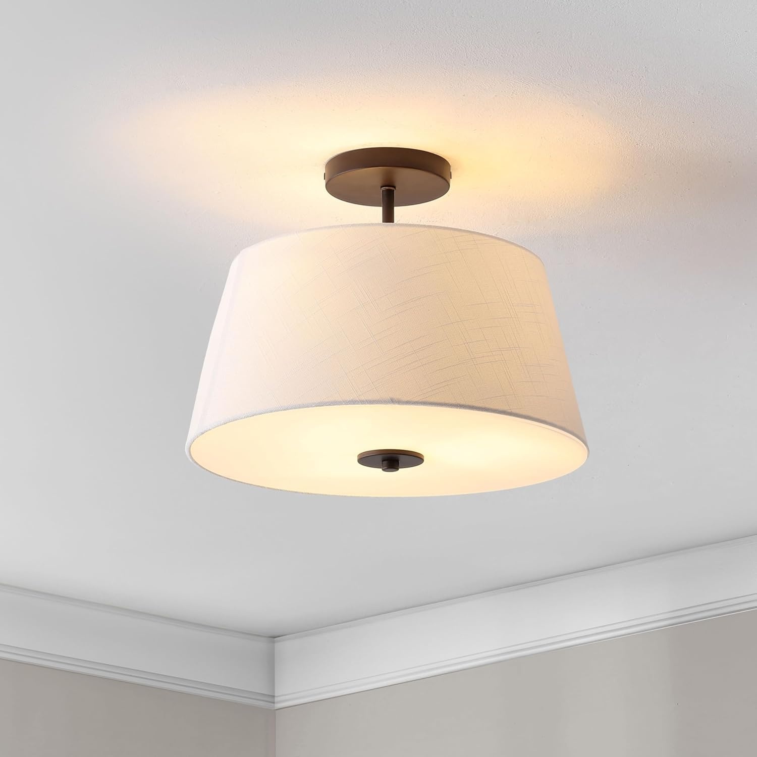 image:imageJONATHAN Y 15 Oil Rubbed Bronze White 3Light Metal Cylinder Semi Flush Mount Modern MidCentury Ceiling Light for Living Room Dining Room with Empire Fabric Shade LED Bulbs Included JYL9922BOilRubbed Bronze