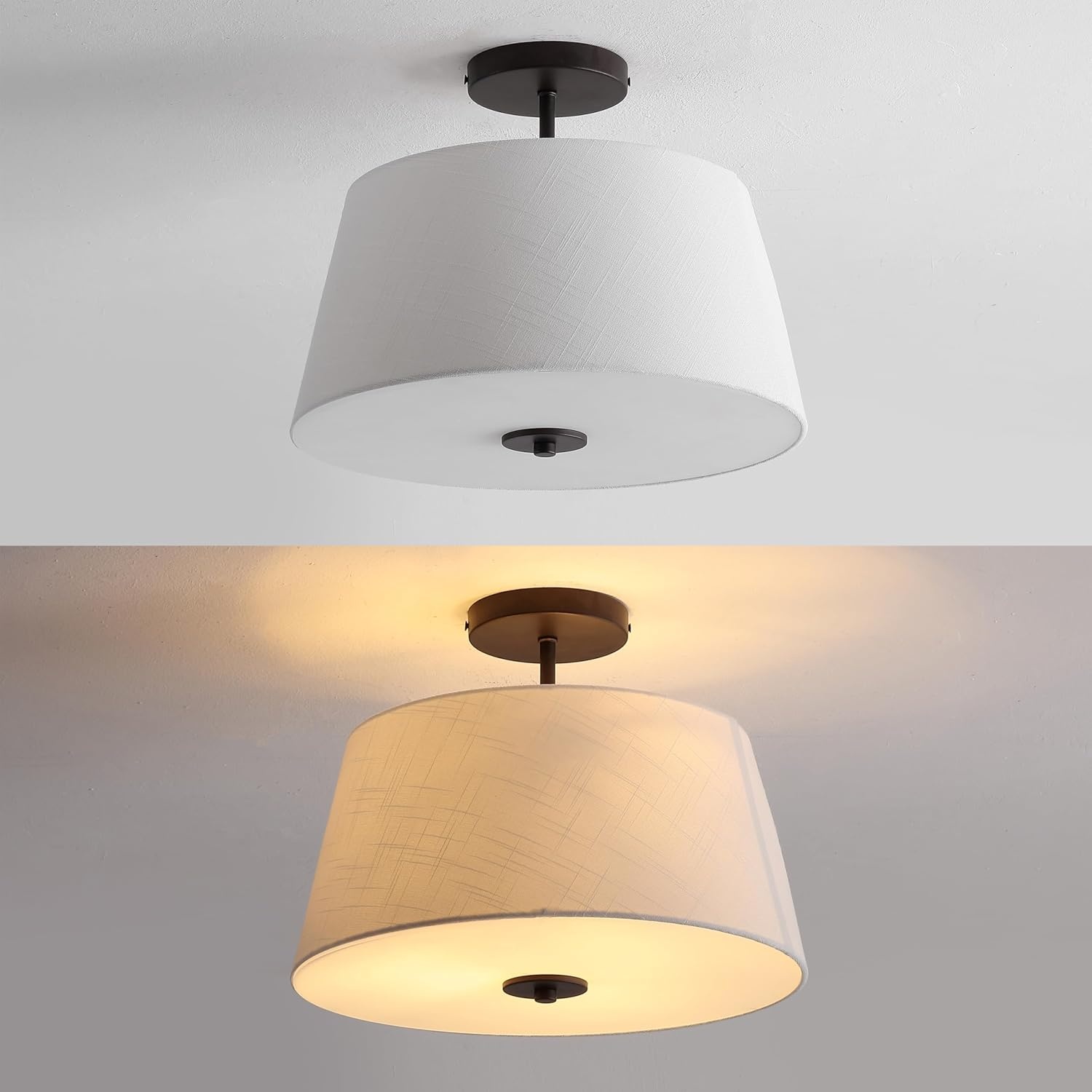 image:imageJONATHAN Y 15 Oil Rubbed Bronze White 3Light Metal Cylinder Semi Flush Mount Modern MidCentury Ceiling Light for Living Room Dining Room with Empire Fabric Shade LED Bulbs Included JYL9922BOilRubbed Bronze