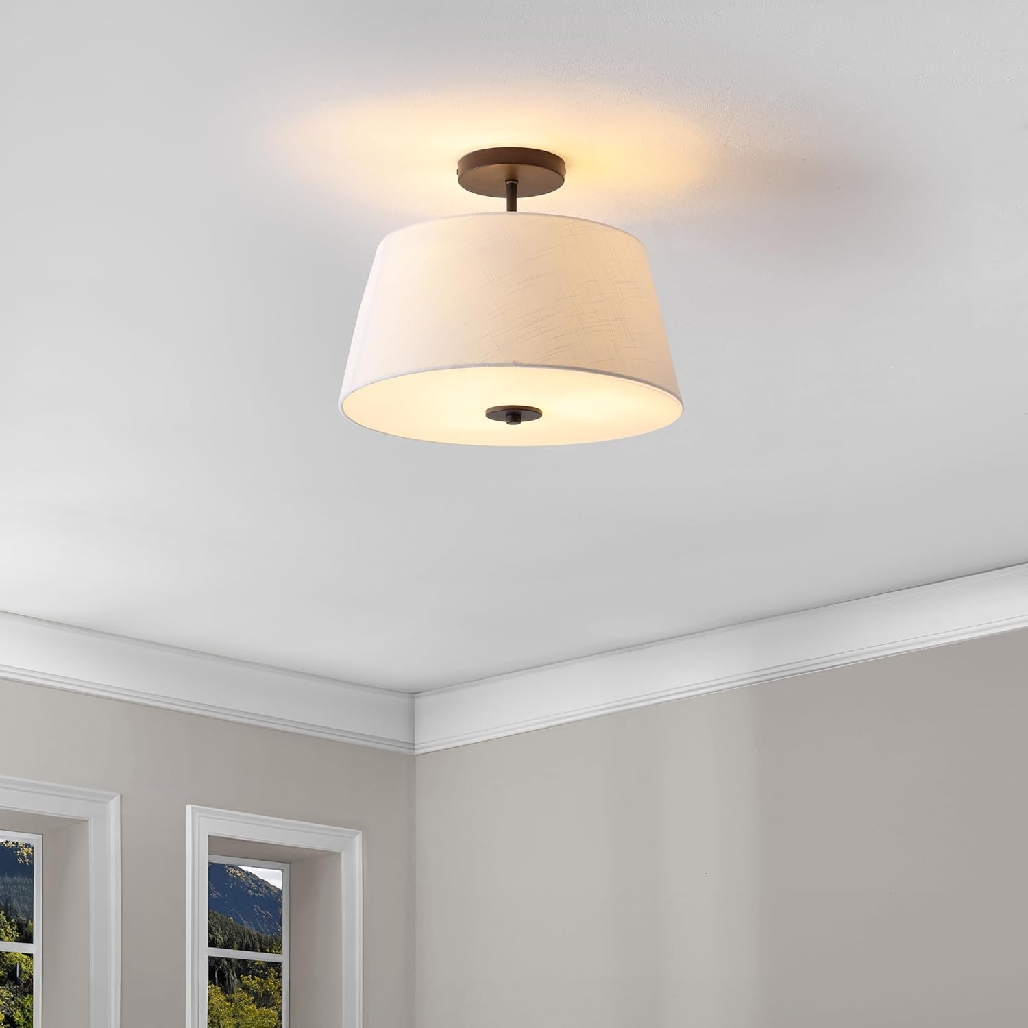image:imageJONATHAN Y 15 Oil Rubbed Bronze White 3Light Metal Cylinder Semi Flush Mount Modern MidCentury Ceiling Light for Living Room Dining Room with Empire Fabric Shade LED Bulbs Included JYL9922BOilRubbed Bronze