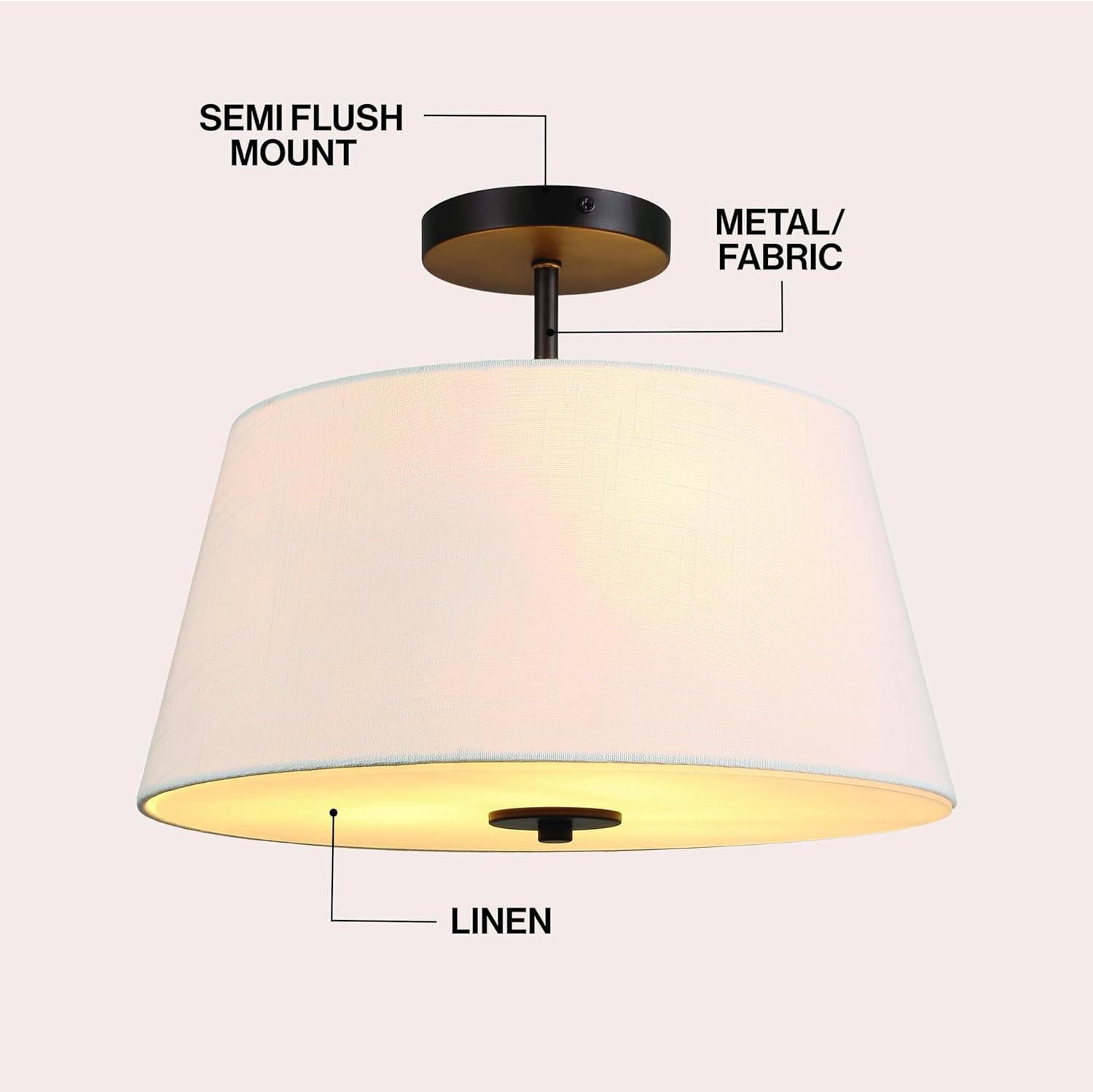 image:imageJONATHAN Y 15 Oil Rubbed Bronze White 3Light Metal Cylinder Semi Flush Mount Modern MidCentury Ceiling Light for Living Room Dining Room with Empire Fabric Shade LED Bulbs Included JYL9922BOilRubbed Bronze