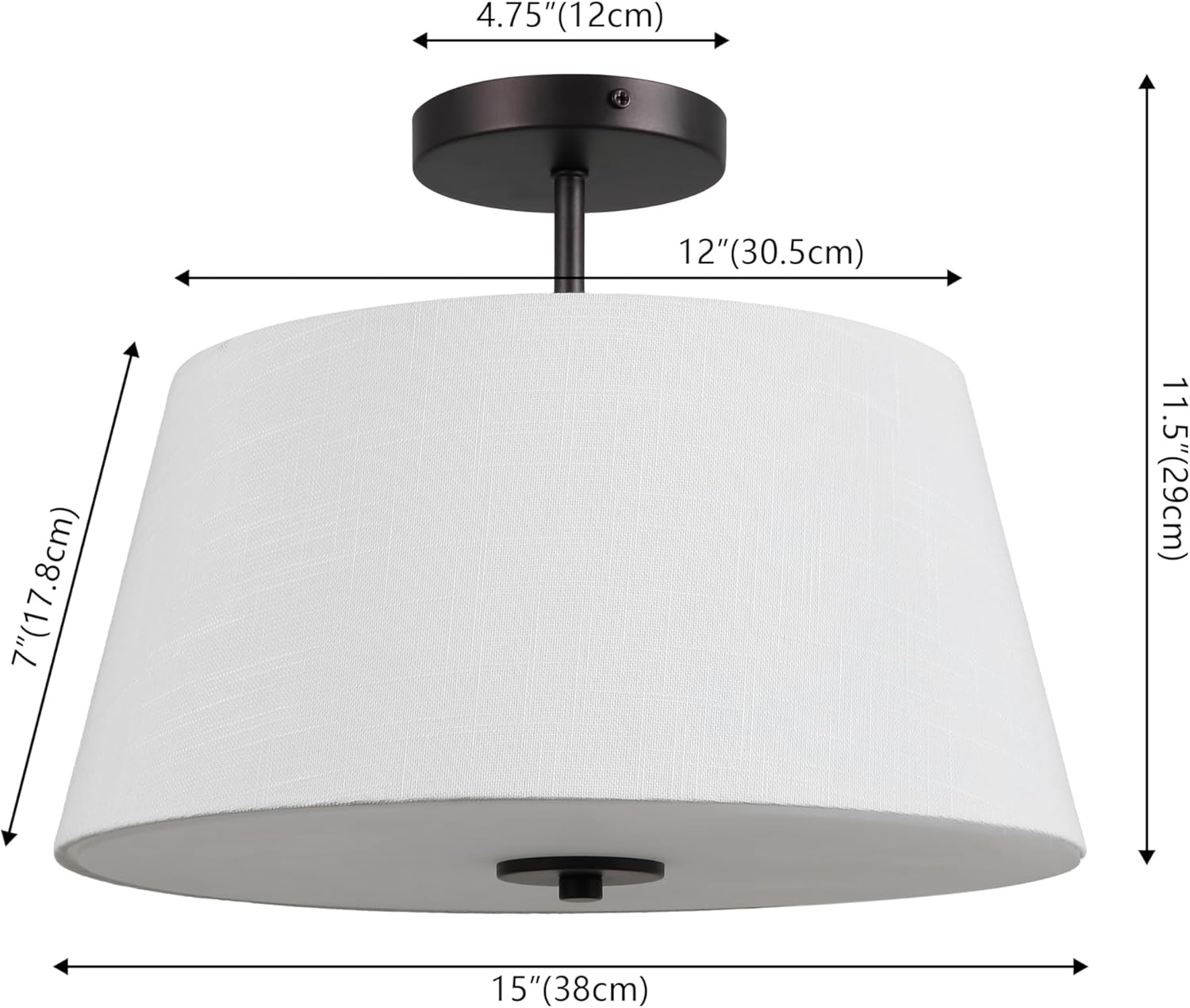 image:imageJONATHAN Y 15 Oil Rubbed Bronze White 3Light Metal Cylinder Semi Flush Mount Modern MidCentury Ceiling Light for Living Room Dining Room with Empire Fabric Shade LED Bulbs Included JYL9922BOilRubbed Bronze