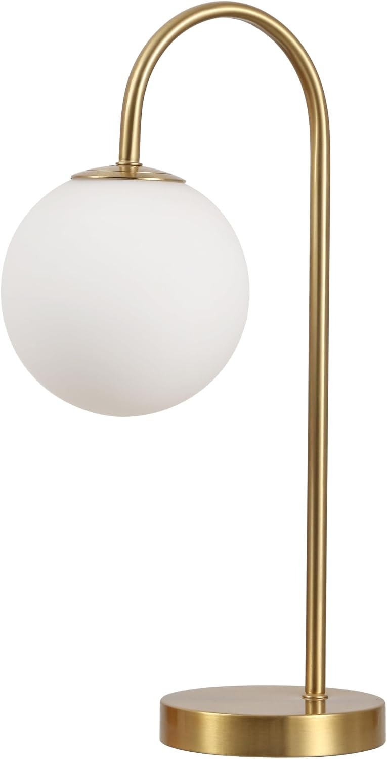 image:imageJONATHAN Y 1825 Brass Gold Glass Globe Table Lamp Minimalist MidCentury Bedside Lamp for Bedroom Living Room with White Glass Shade LED Bulb Included JYL6010BBrass Gold