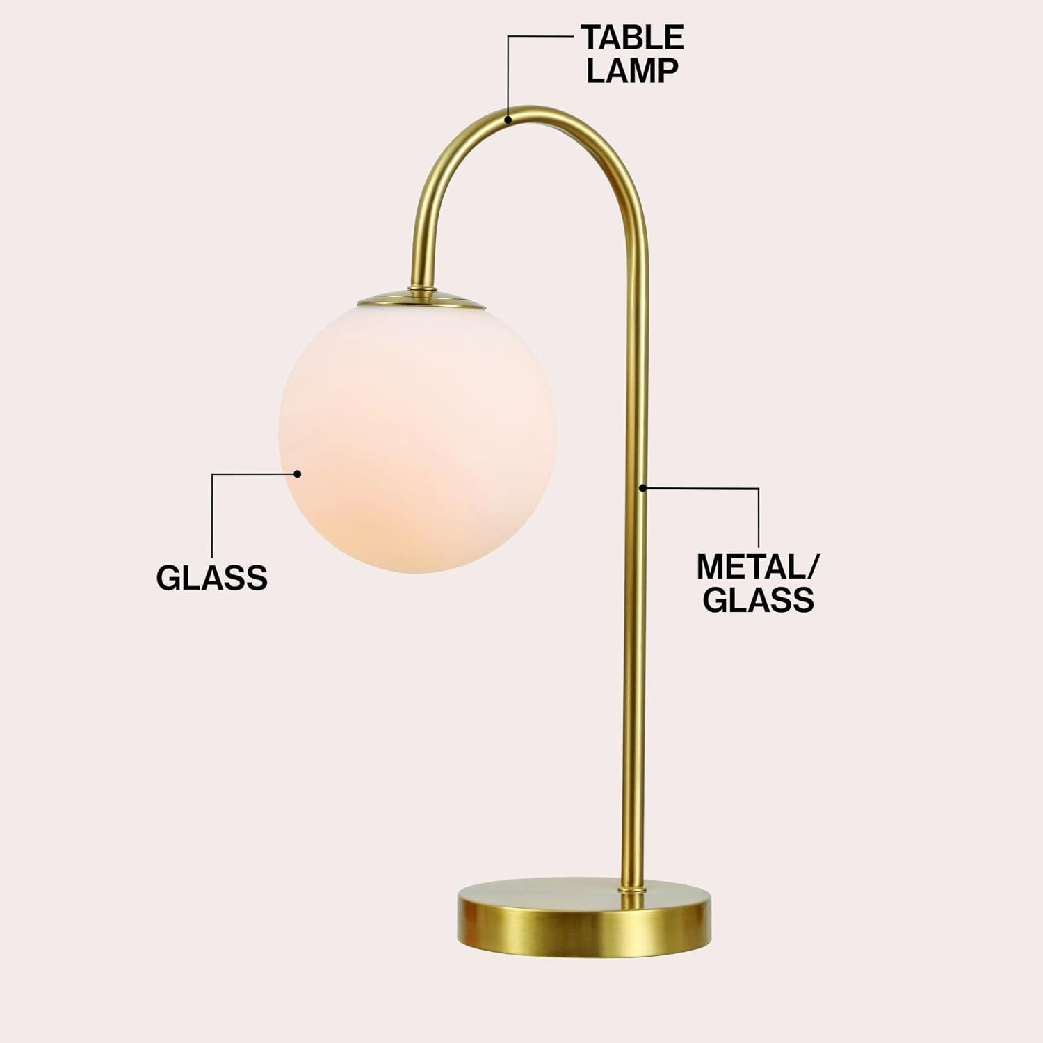 image:imageJONATHAN Y 1825 Brass Gold Glass Globe Table Lamp Minimalist MidCentury Bedside Lamp for Bedroom Living Room with White Glass Shade LED Bulb Included JYL6010BBrass Gold