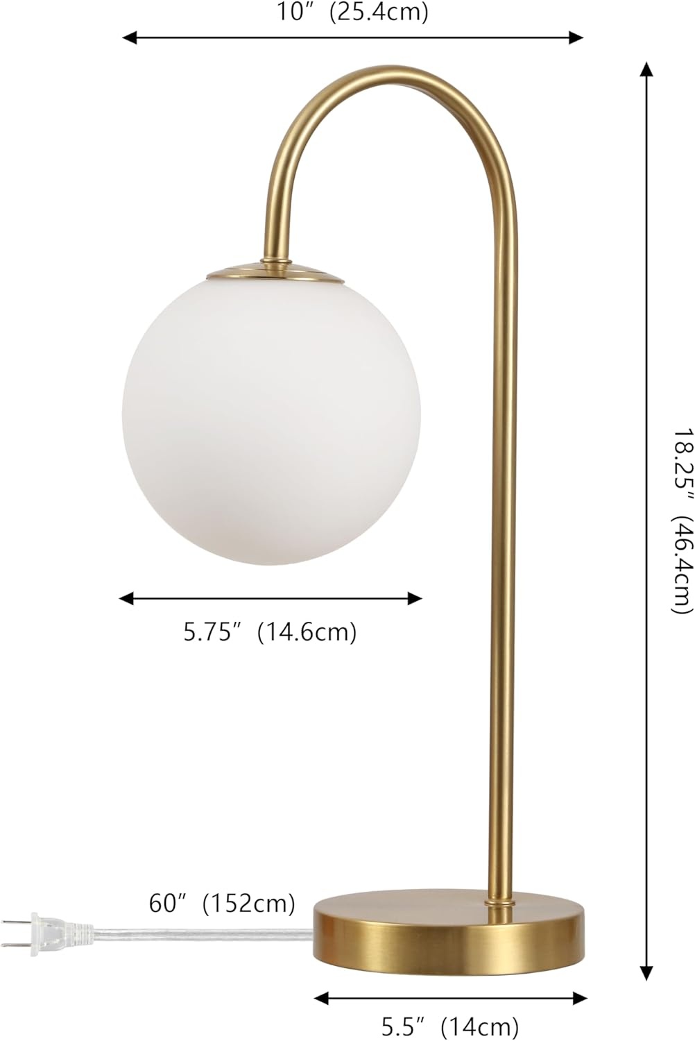image:imageJONATHAN Y 1825 Brass Gold Glass Globe Table Lamp Minimalist MidCentury Bedside Lamp for Bedroom Living Room with White Glass Shade LED Bulb Included JYL6010BBrass Gold