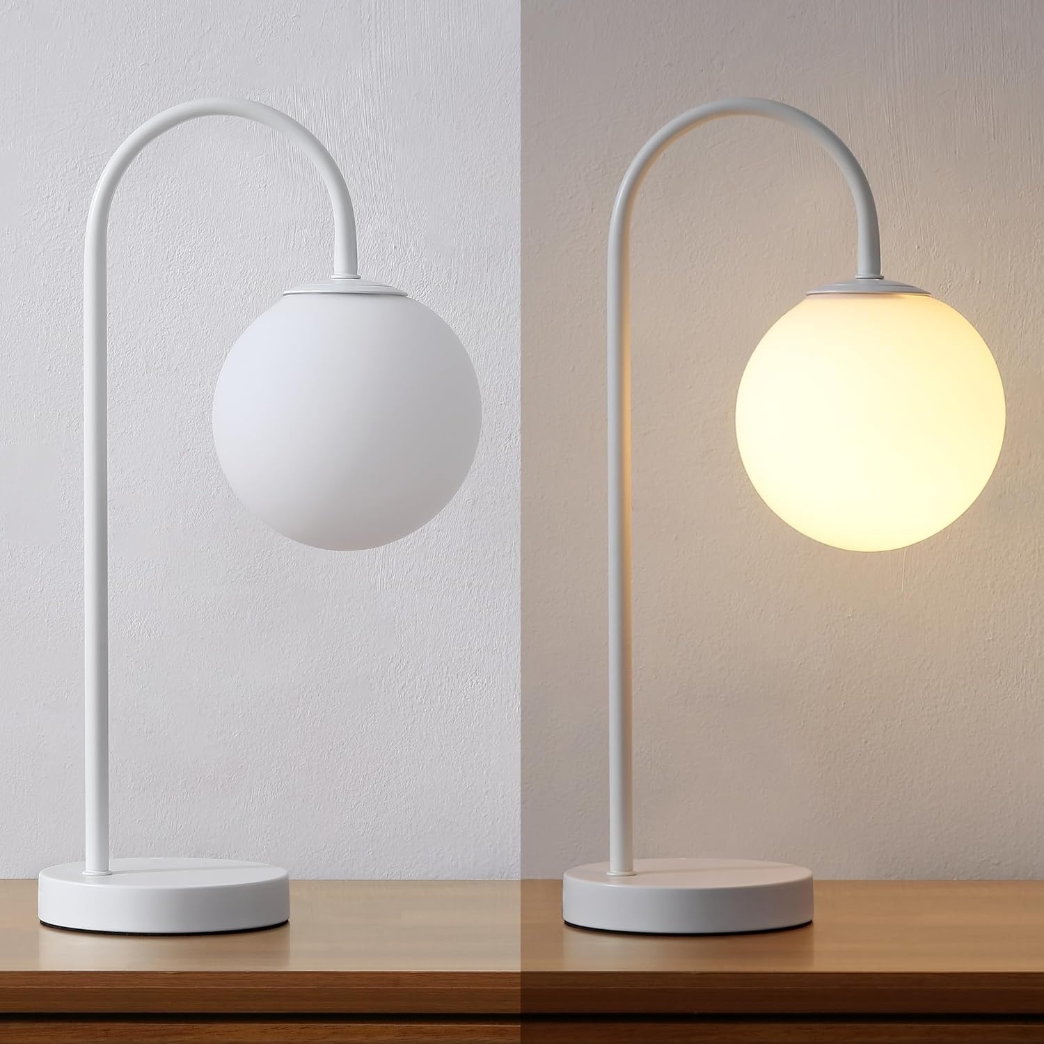 image:imageJONATHAN Y 1825 Brass Gold Glass Globe Table Lamp Minimalist MidCentury Bedside Lamp for Bedroom Living Room with White Glass Shade LED Bulb Included JYL6010BWhite