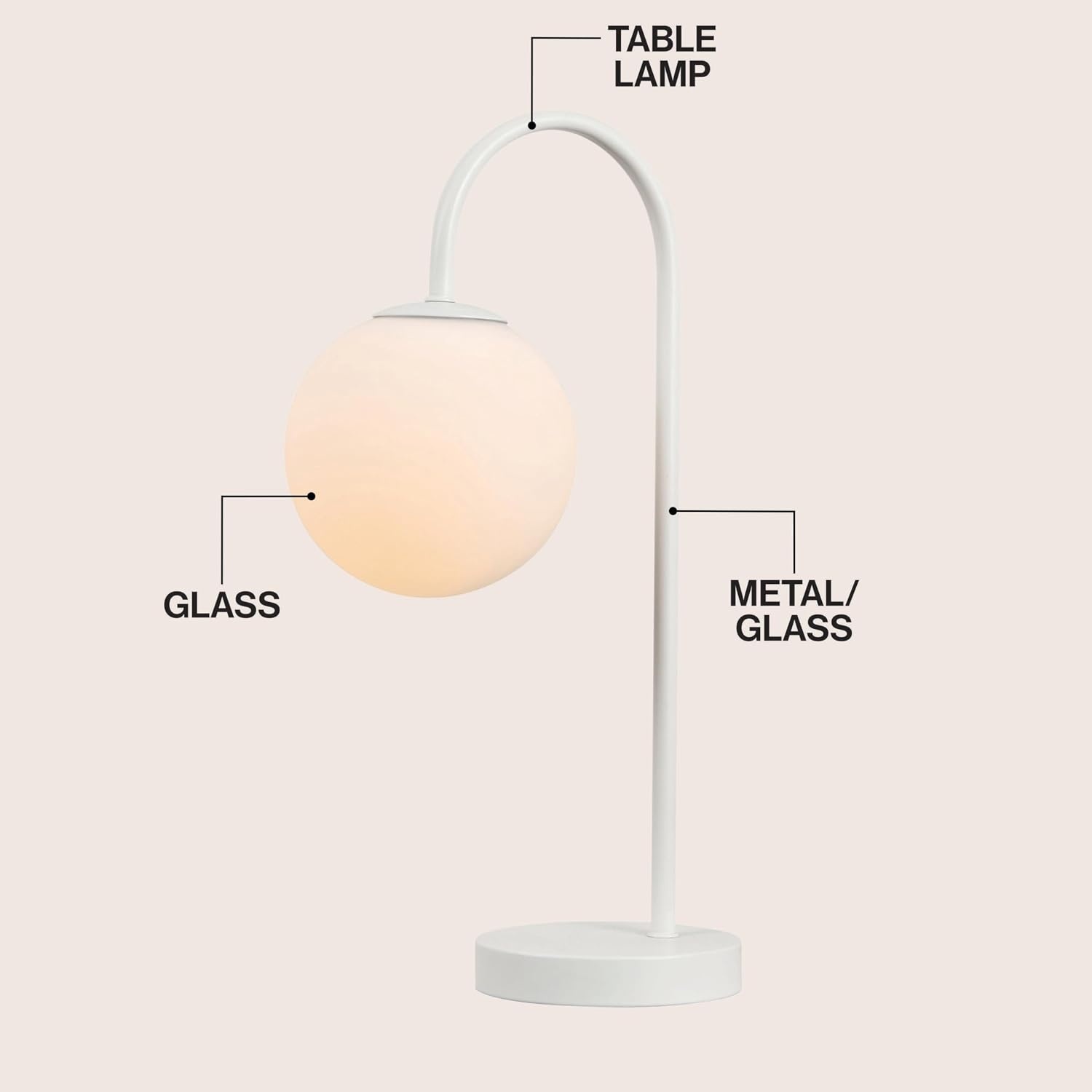 image:imageJONATHAN Y 1825 Brass Gold Glass Globe Table Lamp Minimalist MidCentury Bedside Lamp for Bedroom Living Room with White Glass Shade LED Bulb Included JYL6010BWhite