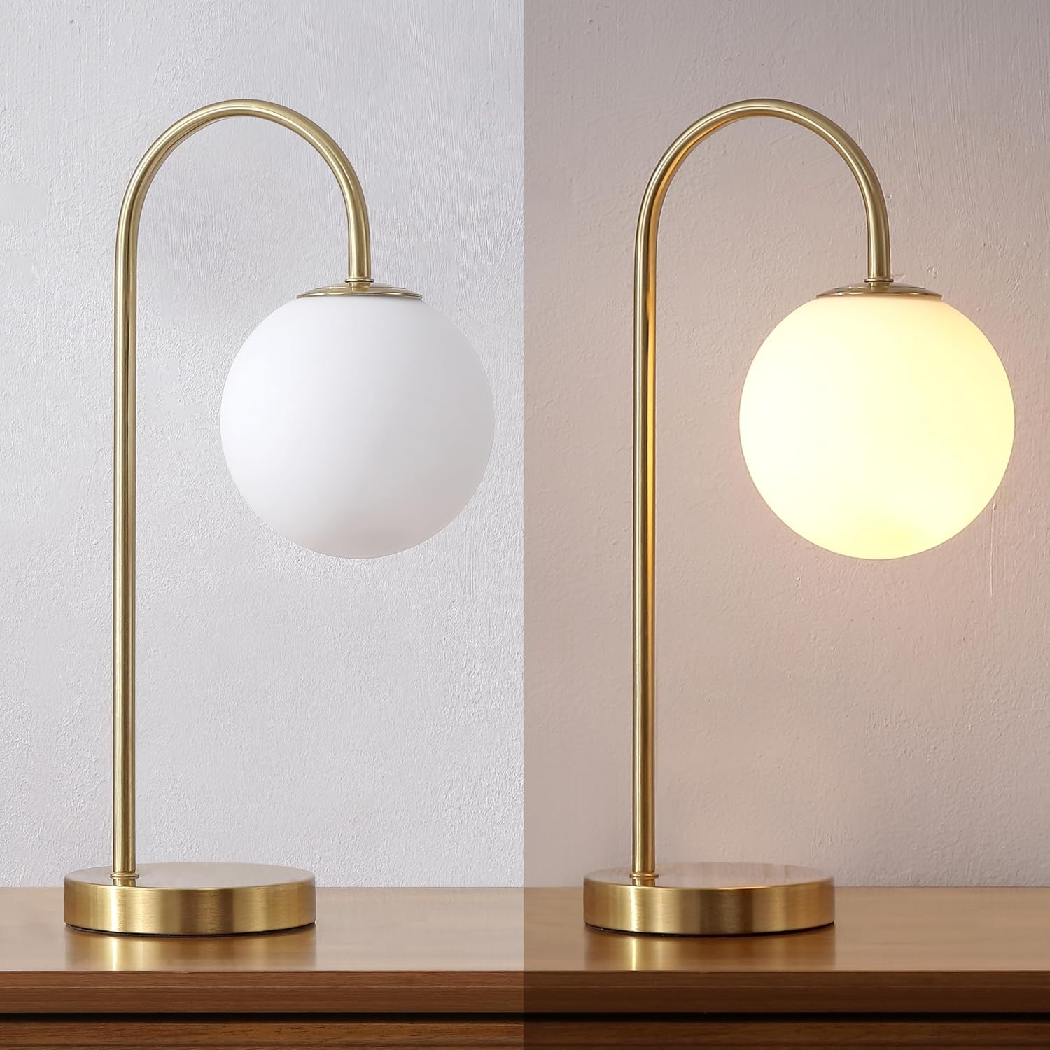 image:imageJONATHAN Y 1825 Brass Gold Glass Globe Table Lamp Minimalist MidCentury Bedside Lamp for Bedroom Living Room with White Glass Shade LED Bulb Included JYL6010BBrass Gold
