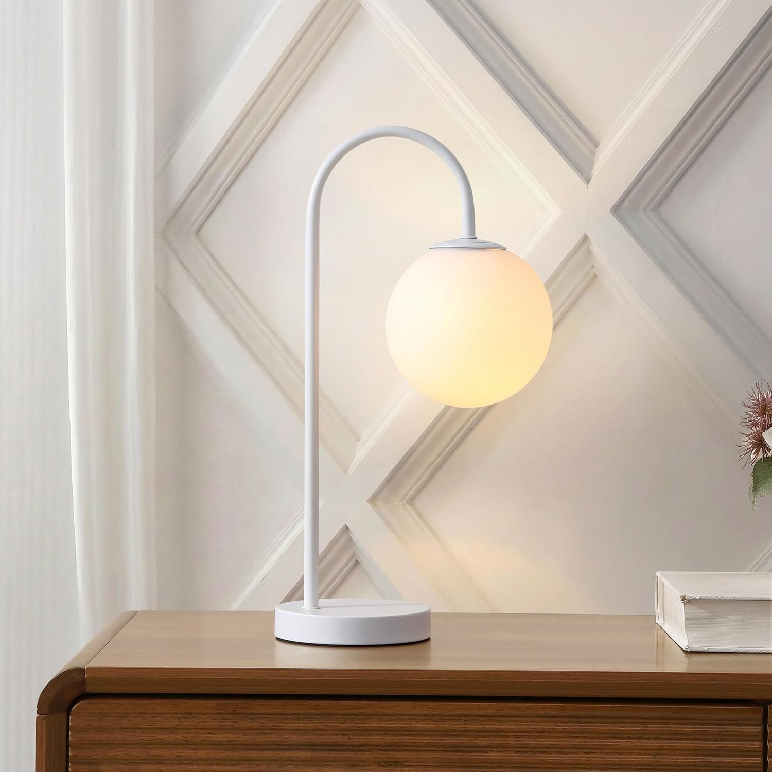 image:imageJONATHAN Y 1825 Brass Gold Glass Globe Table Lamp Minimalist MidCentury Bedside Lamp for Bedroom Living Room with White Glass Shade LED Bulb Included JYL6010BWhite