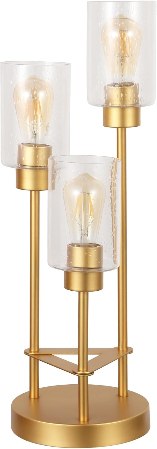 image:imageJONATHAN Y 205 Gold 3Light Metal Candlestick Table Lamp Contemporary Industrial Modern Accent Lamp for Living Room Bedroom with Clear Seeded Glass Shades LED Bulbs Included JYL3084BGold Painting