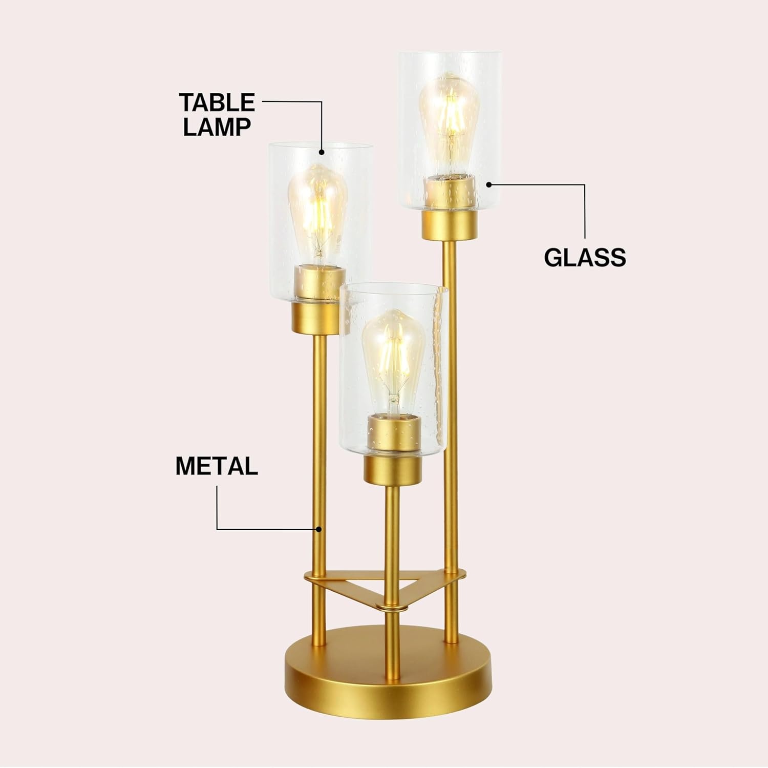image:imageJONATHAN Y 205 Gold 3Light Metal Candlestick Table Lamp Contemporary Industrial Modern Accent Lamp for Living Room Bedroom with Clear Seeded Glass Shades LED Bulbs Included JYL3084BGold Painting