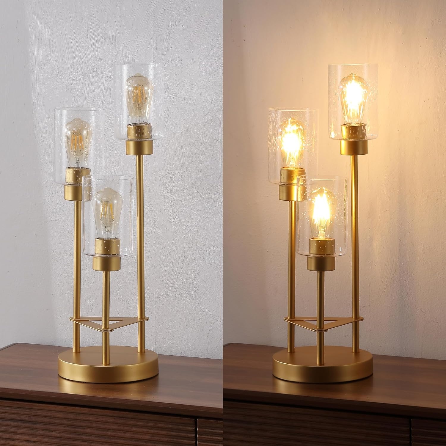 image:imageJONATHAN Y 205 Gold 3Light Metal Candlestick Table Lamp Contemporary Industrial Modern Accent Lamp for Living Room Bedroom with Clear Seeded Glass Shades LED Bulbs Included JYL3084BGold Painting