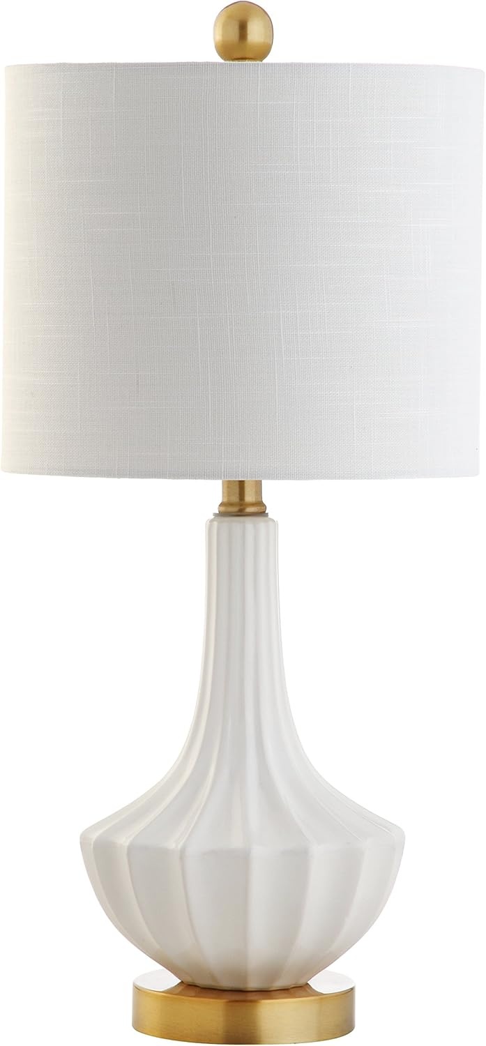 image:imageJONATHAN Y 215 Black Brass Gold Ribbed Ceramic Gourd Table Lamp Contemporary Bedside Nightstand Lamp for Bedroom Living Room with White Linen Shade LED Bulb Included JYL1030BWhite