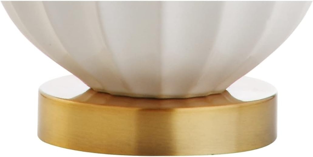 image:imageJONATHAN Y 215 Black Brass Gold Ribbed Ceramic Gourd Table Lamp Contemporary Bedside Nightstand Lamp for Bedroom Living Room with White Linen Shade LED Bulb Included JYL1030BWhite