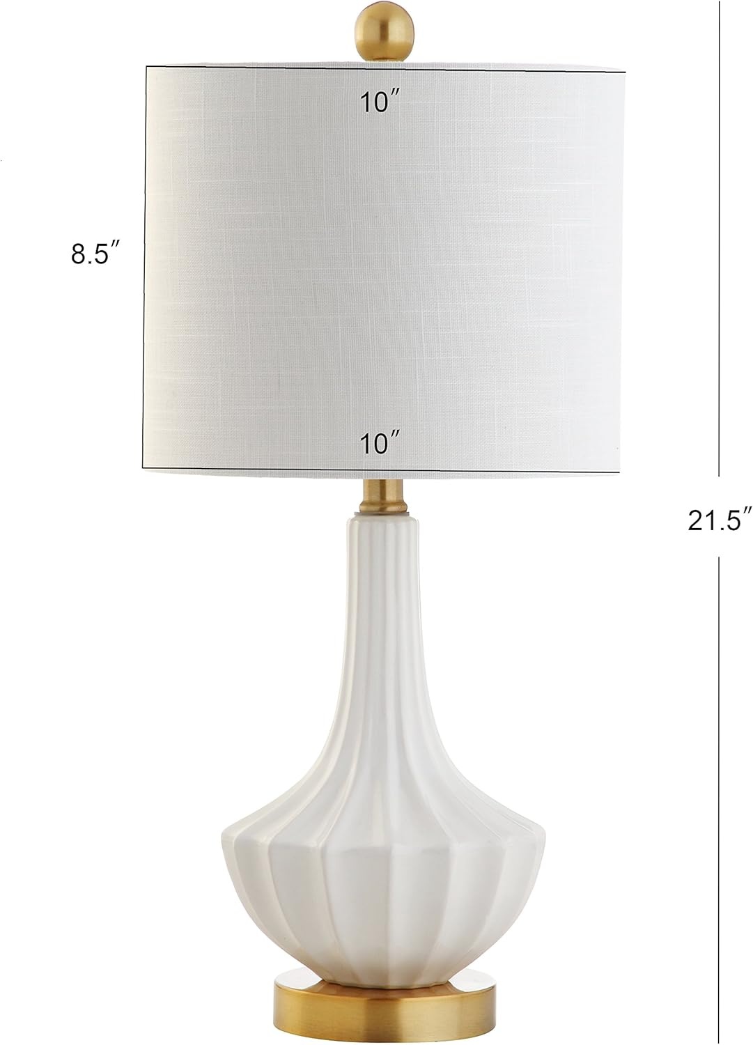 image:imageJONATHAN Y 215 Black Brass Gold Ribbed Ceramic Gourd Table Lamp Contemporary Bedside Nightstand Lamp for Bedroom Living Room with White Linen Shade LED Bulb Included JYL1030BWhite