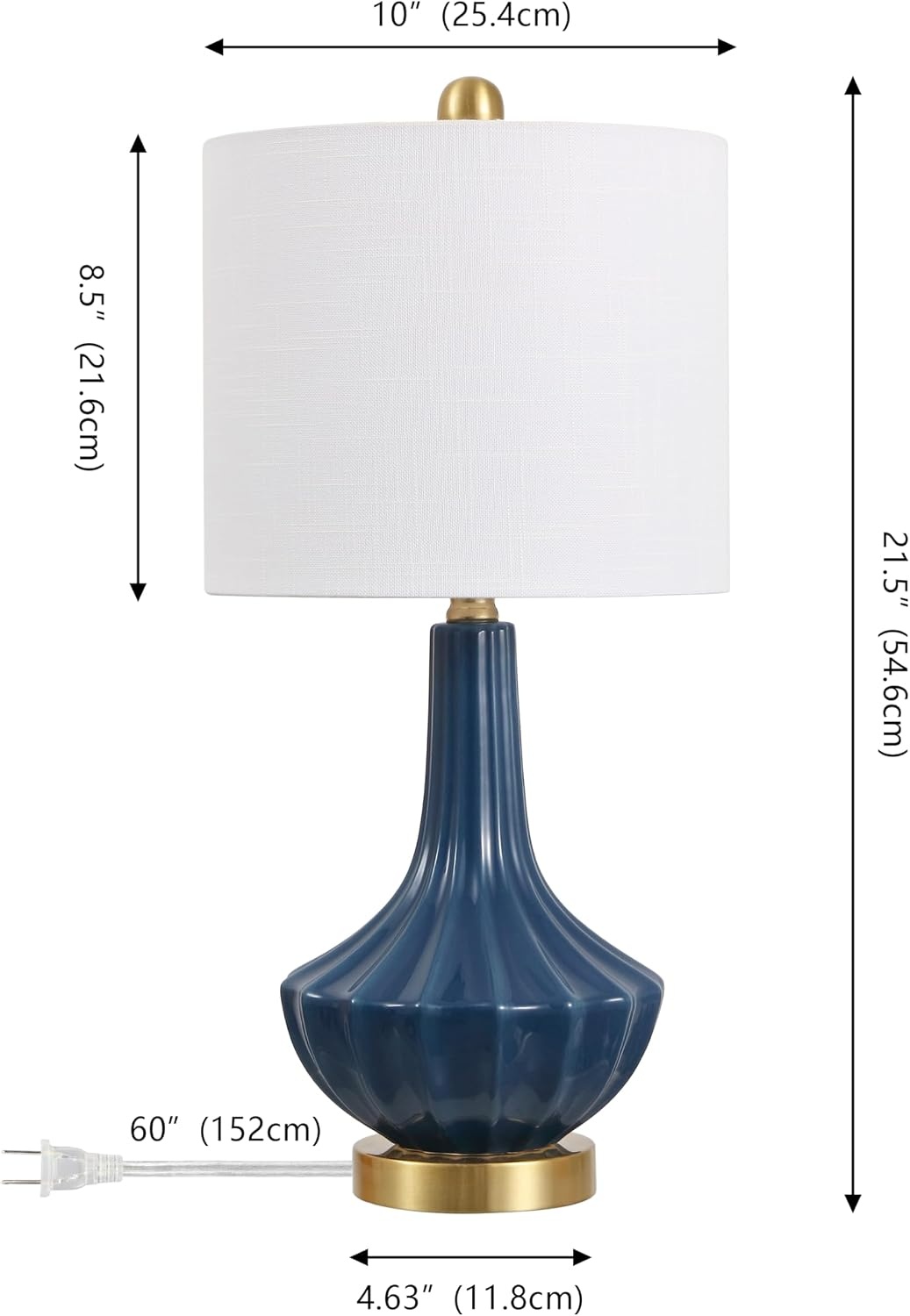 image:imageJONATHAN Y 215 Black Brass Gold Ribbed Ceramic Gourd Table Lamp Contemporary Bedside Nightstand Lamp for Bedroom Living Room with White Linen Shade LED Bulb Included JYL1030BBlue
