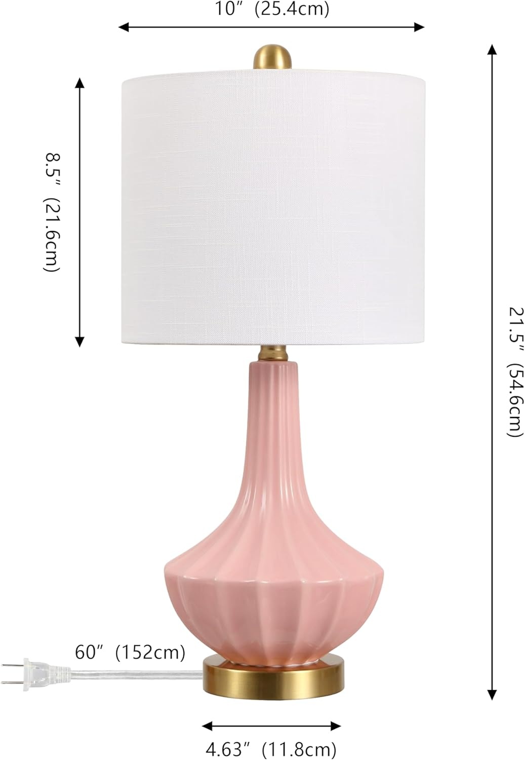 image:imageJONATHAN Y 215 Black Brass Gold Ribbed Ceramic Gourd Table Lamp Contemporary Bedside Nightstand Lamp for Bedroom Living Room with White Linen Shade LED Bulb Included JYL1030BPink