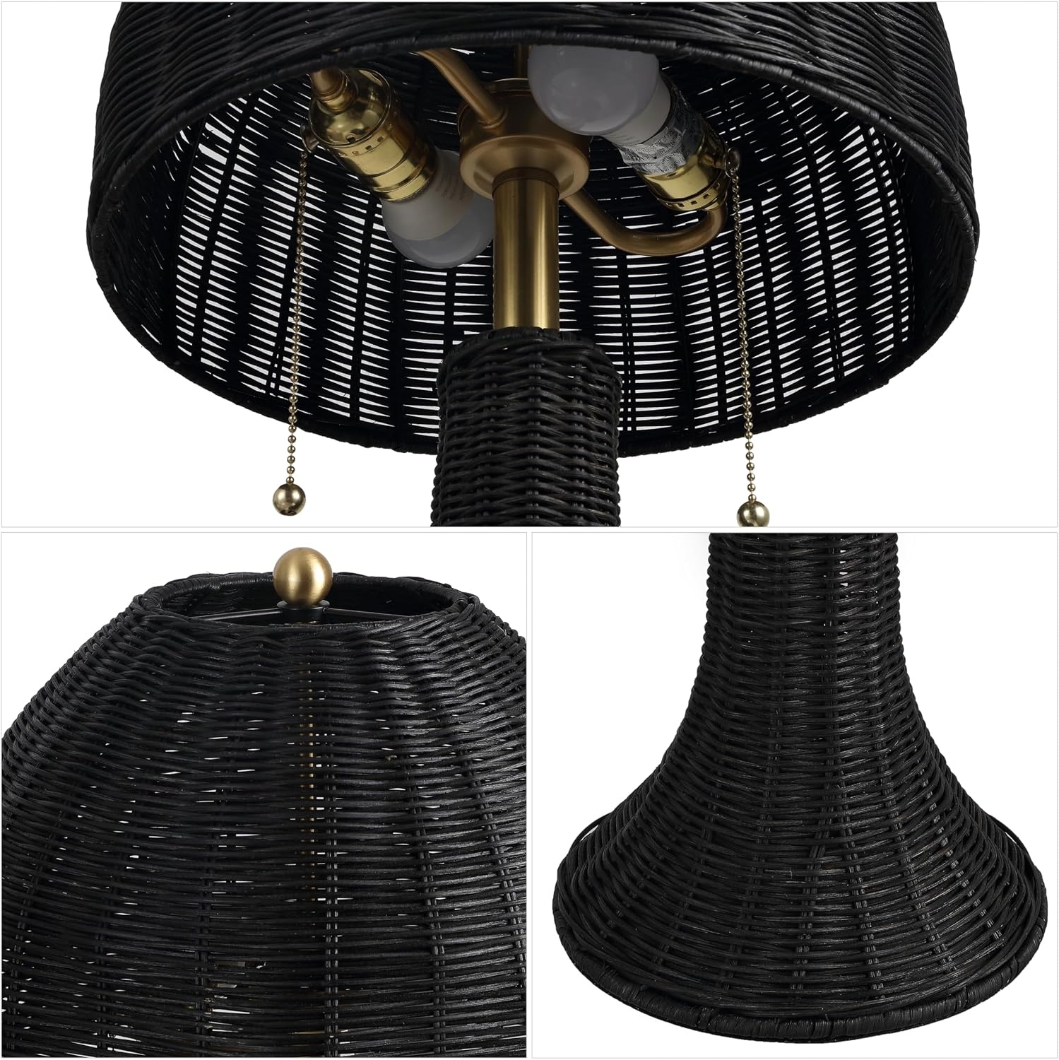 image:imageJONATHAN Y 22 Dark Brown Woven Rattan Mushroom Table Lamp Bohemian Coastal Bedside Lamp for Living Room Bedroom with Rattan Dome Shade LED Bulb Included JYL4011CBlackBrass Gold