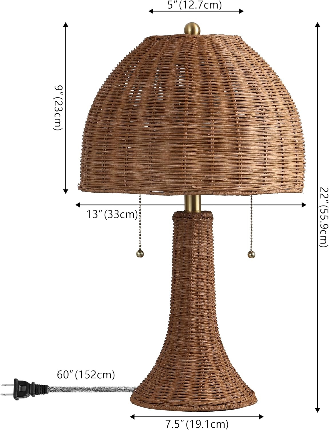image:imageJONATHAN Y 22 Dark Brown Woven Rattan Mushroom Table Lamp Bohemian Coastal Bedside Lamp for Living Room Bedroom with Rattan Dome Shade LED Bulb Included JYL4011CDark BrownBrass Gold