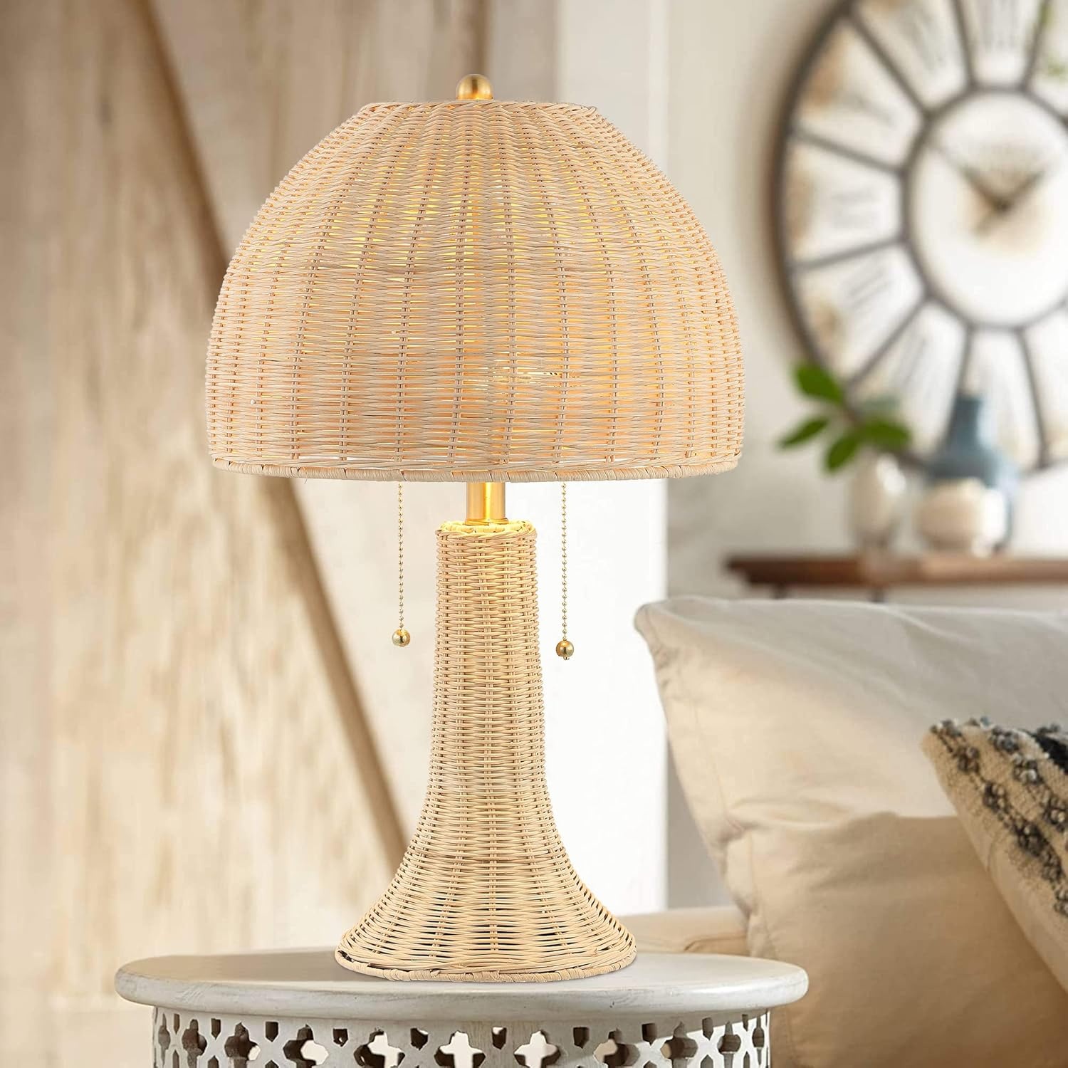 image:imageJONATHAN Y 22 Dark Brown Woven Rattan Mushroom Table Lamp Bohemian Coastal Bedside Lamp for Living Room Bedroom with Rattan Dome Shade LED Bulb Included JYL4011CNaturalBrass Gold