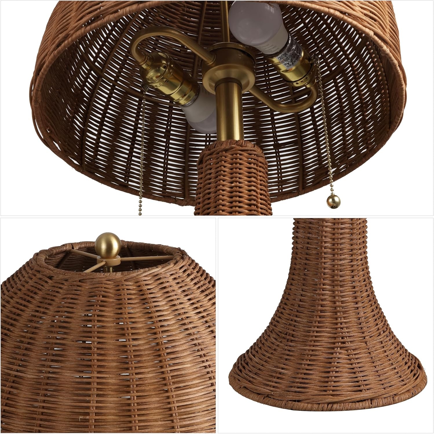 image:imageJONATHAN Y 22 Dark Brown Woven Rattan Mushroom Table Lamp Bohemian Coastal Bedside Lamp for Living Room Bedroom with Rattan Dome Shade LED Bulb Included JYL4011CDark BrownBrass Gold