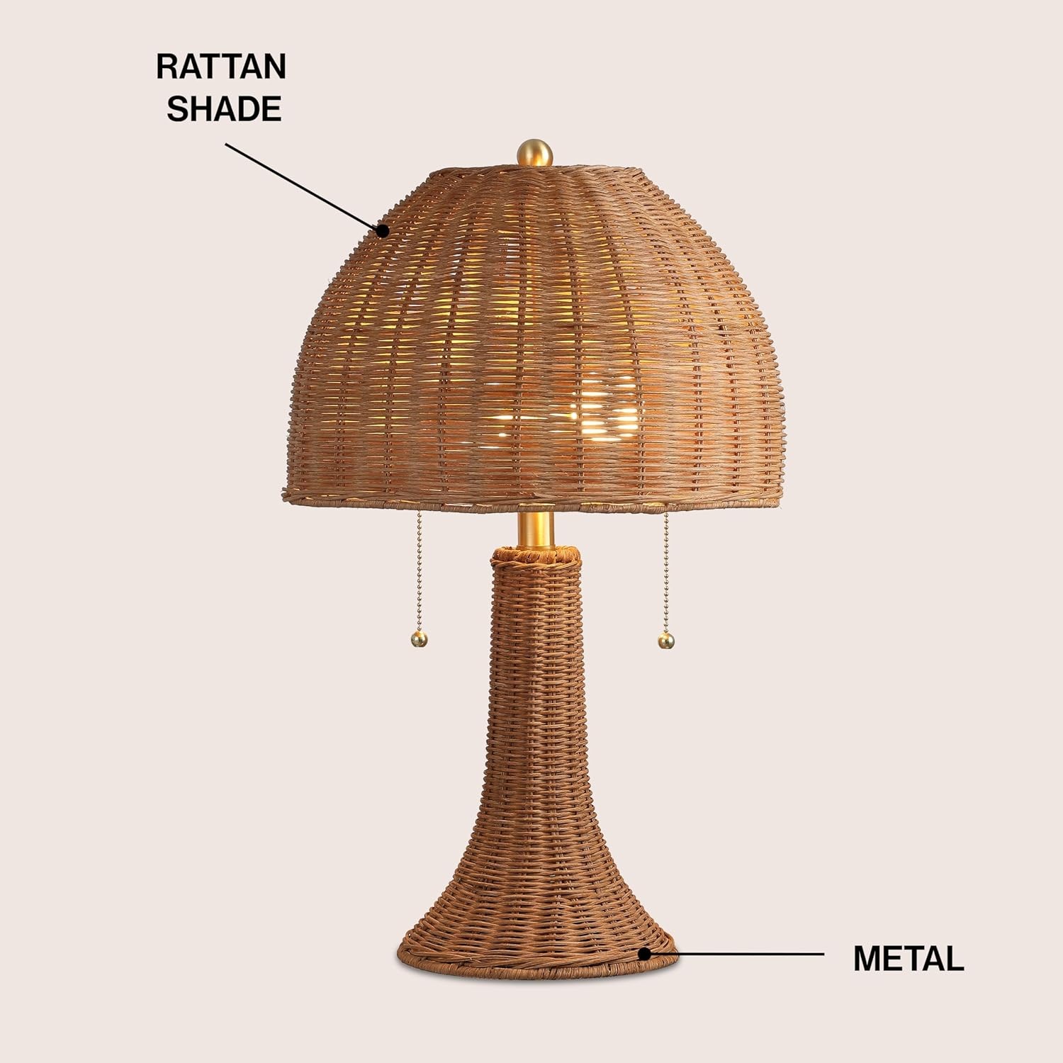 image:imageJONATHAN Y 22 Dark Brown Woven Rattan Mushroom Table Lamp Bohemian Coastal Bedside Lamp for Living Room Bedroom with Rattan Dome Shade LED Bulb Included JYL4011CDark BrownBrass Gold