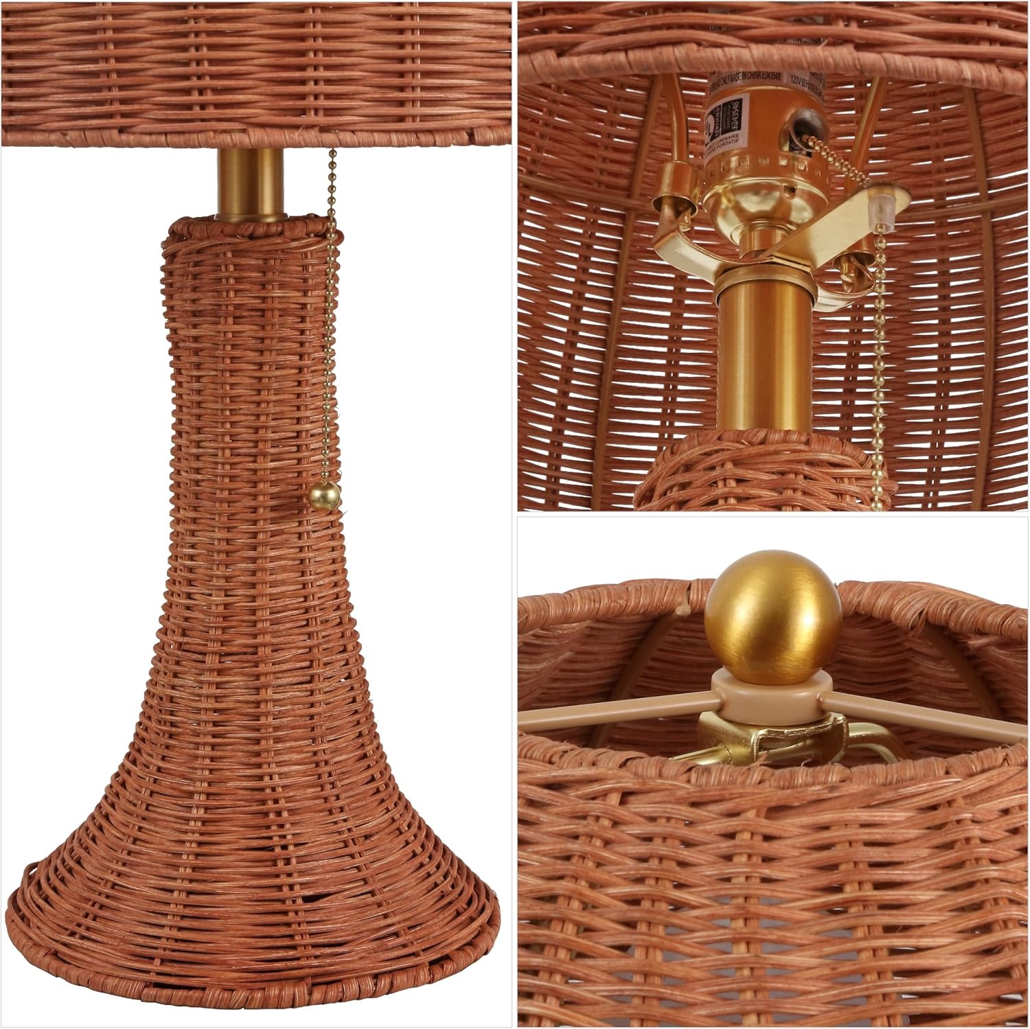 image:imageJONATHAN Y 22 Dark Brown Woven Rattan Mushroom Table Lamp Bohemian Coastal Bedside Lamp for Living Room Bedroom with Rattan Dome Shade LED Bulb Included JYL4011CDark BrownBrass Gold